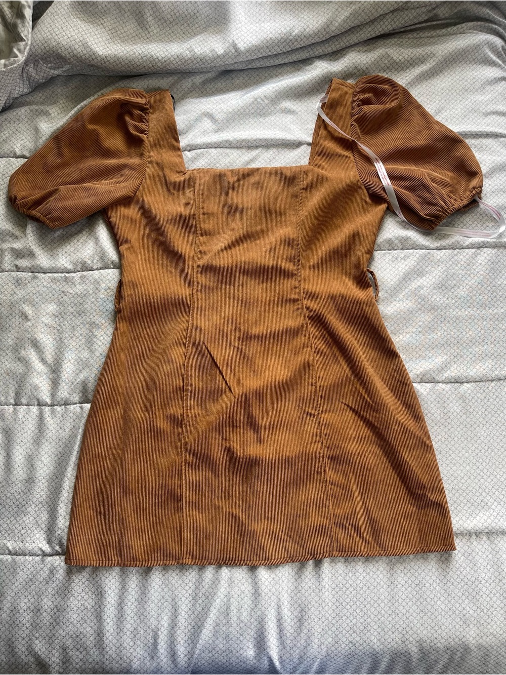 Missguided Petite Brown Corduroy Puff Sleeve Mini Dress